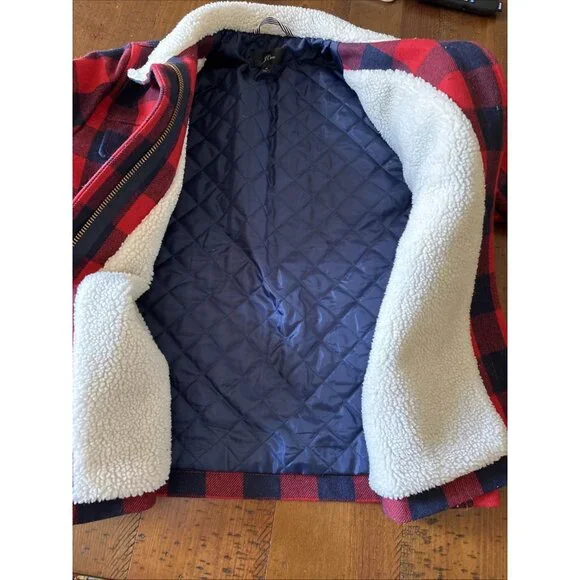 Jcrew Red & Navy Checked Wool Blend Jacket Size Medium Lumberjack Jacket